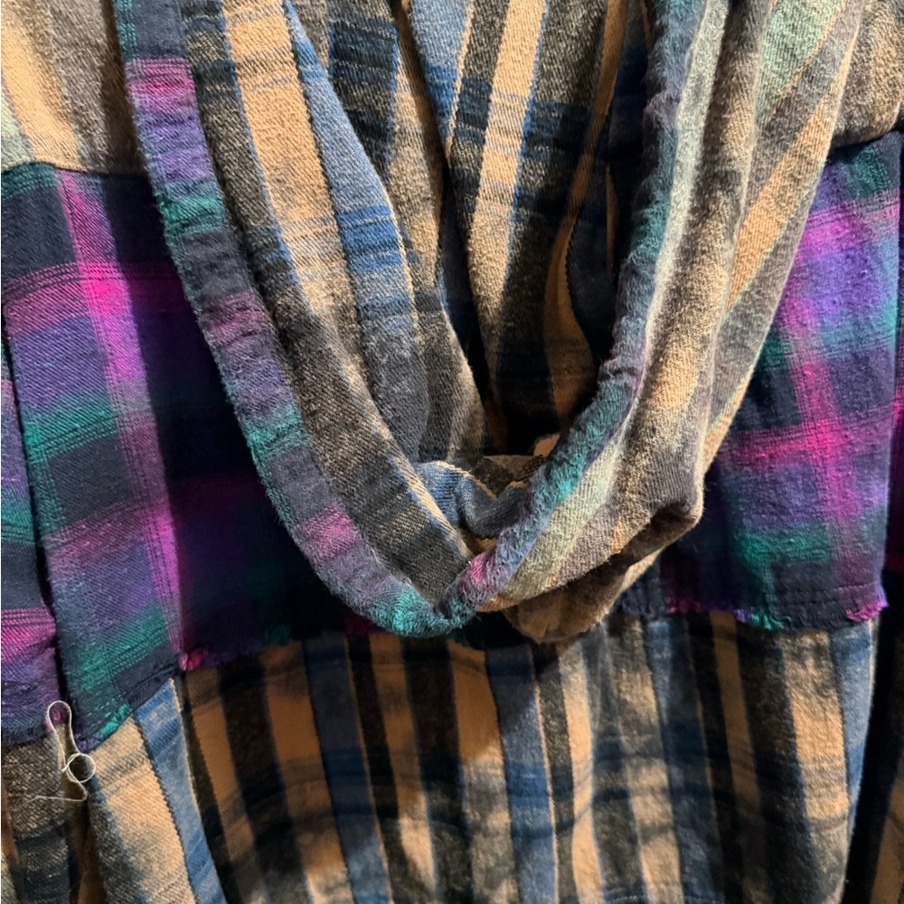 FREE PEOPLE X ONE TEASPOON SPLIT FLANNEL HOODED TOP, SIZE MEDIUM - Picture 7 of 8